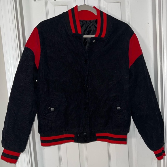 RED AND BLACK CORDUROY VARSITY JACKET - Picture 8 of 9